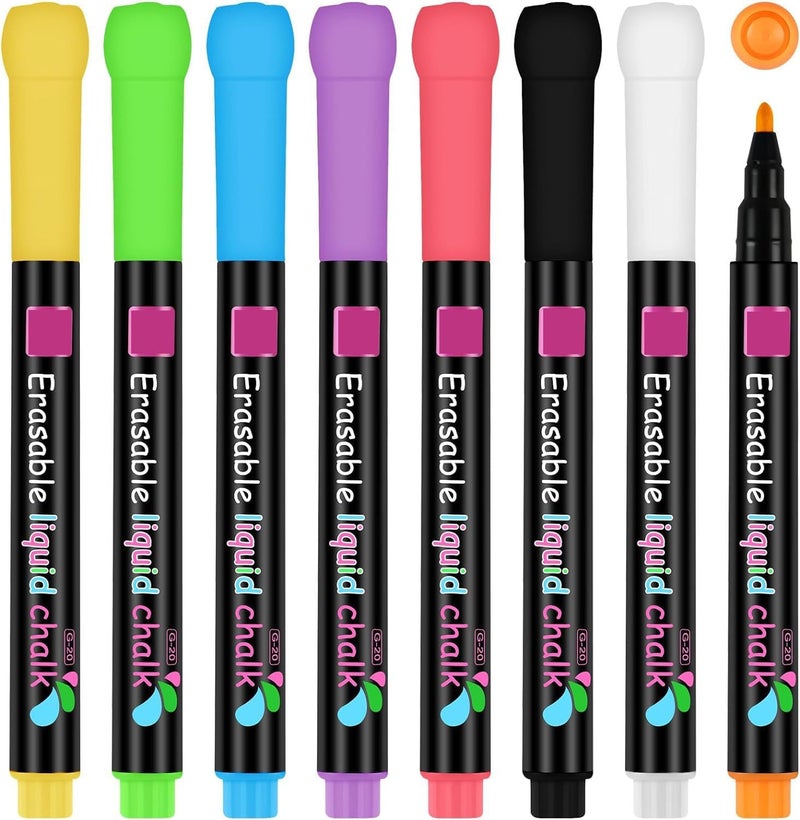 NALACAL Dry Erase Markers, 8 Pack, Fine Tip, Erasable Whiteboard Pens for Kids, Liquid Chalk Markers, Easy Wipe, Compact & Non-Toxic, Ideal for Home, School & Office - Image 1
