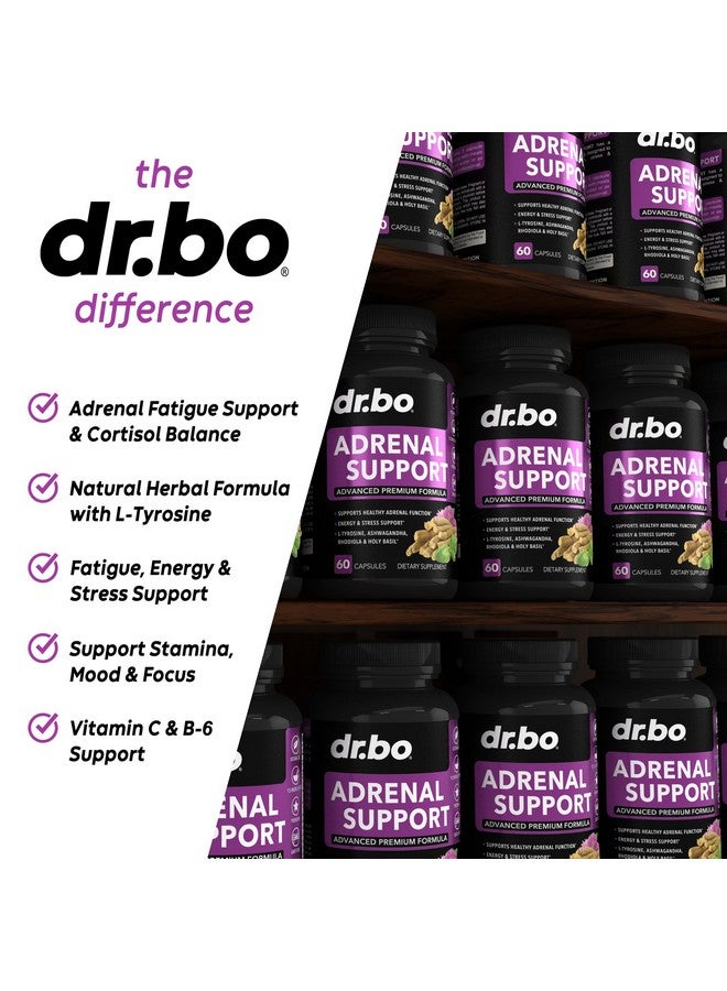 dr.bo Adrenal Support Cortisol Manager Supplement - Adrenal Fatigue Supplements for Women & Men with Natural Adaptogen Ashwagandha Holy Basil Rhodiola L Tyrosine Complex Fatigue Cortisol Health - 60 Pills - Image 4