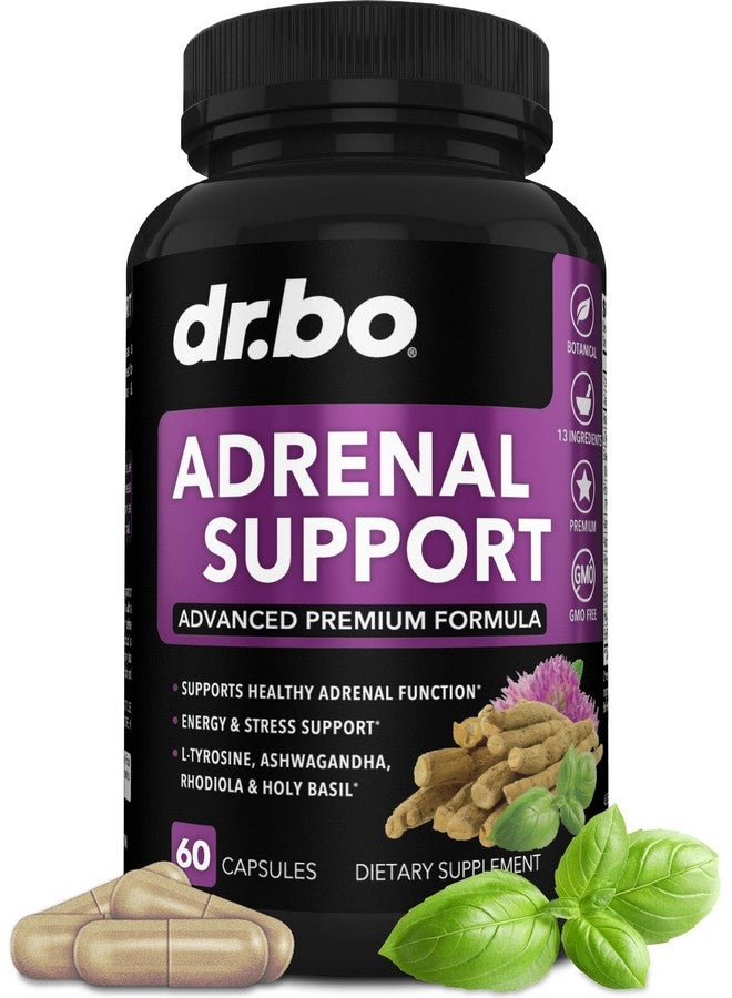 dr.bo Adrenal Support Cortisol Manager Supplement - Adrenal Fatigue Supplements for Women & Men with Natural Adaptogen Ashwagandha Holy Basil Rhodiola L Tyrosine Complex Fatigue Cortisol Health - 60 Pills - Image 1