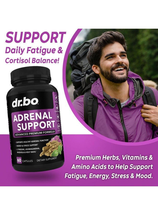 dr.bo Adrenal Support Cortisol Manager Supplement - Adrenal Fatigue Supplements for Women & Men with Natural Adaptogen Ashwagandha Holy Basil Rhodiola L Tyrosine Complex Fatigue Cortisol Health - 60 Pills - Image 3