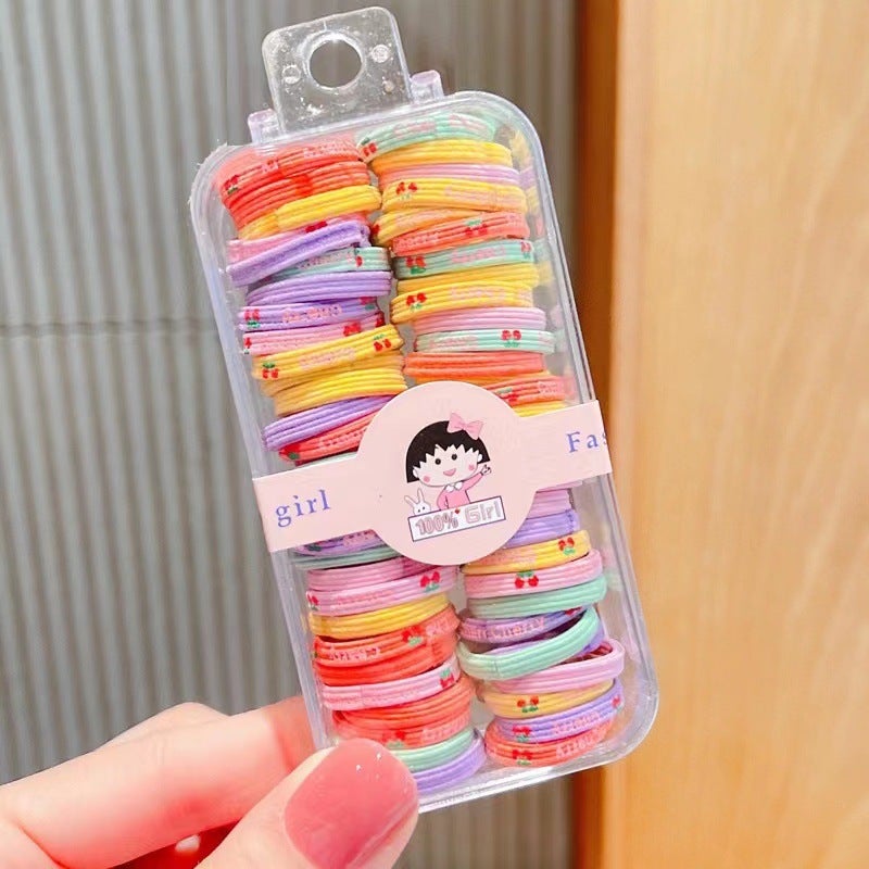 Generic Candy-Colored Kids Hair Ties Elastic Bands 15# flat belt small rubber band printing Cherry (60 boxes)