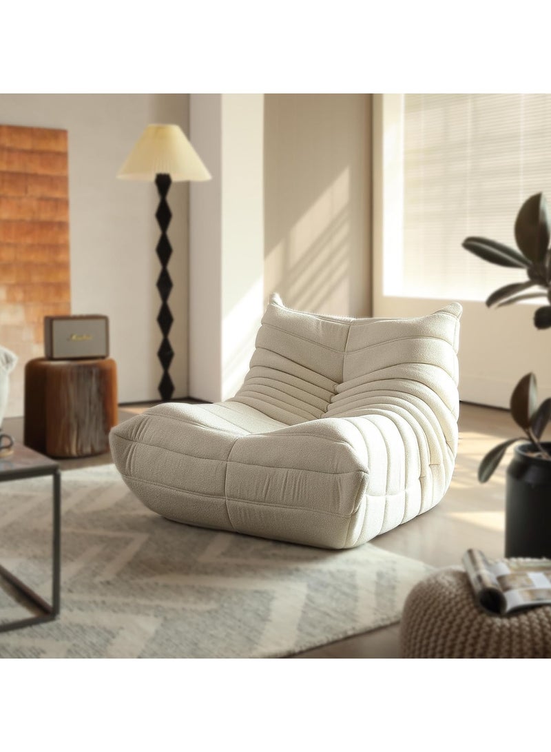 Generic Lazy Floor Sofa,Vintage Lazy Floor Sofa for Living Room,Modern Backrest White Corduroy Armless Sofa,Accent Chair with Floor Pouf for Living Room,Retro Decorative Cozy Sofa for Indoor (Beige)  - Image 1