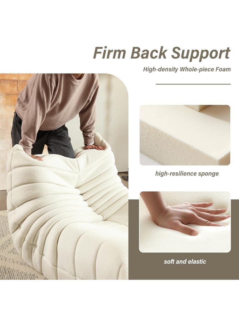 Generic Lazy Floor Sofa,Vintage Lazy Floor Sofa for Living Room,Modern Backrest White Corduroy Armless Sofa,Accent Chair with Floor Pouf for Living Room,Retro Decorative Cozy Sofa for Indoor (Beige)  - Image 4