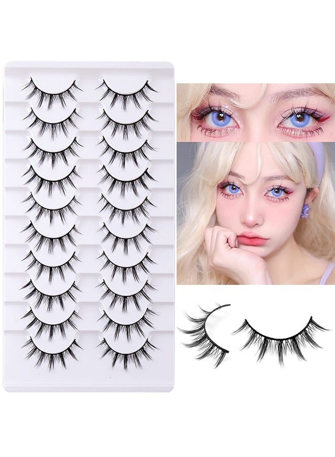HS 10 Pairs Manga Lashes, Big Eye Lashes, Natural Look Anime False, BigEyelashes, Eyelashes Individual Wispy Korean Makeup Eye Lashes, Clusters Asian Fake Eyelashes Pack, Cruelty Free - Image 1