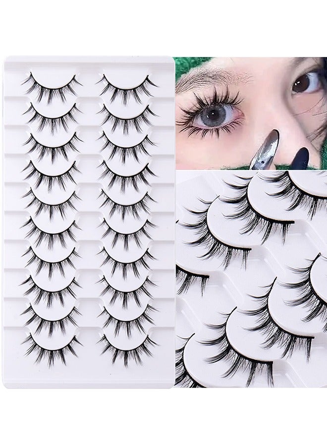HS 10 Pairs Manga Lashes, Big Eye Lashes, Natural Look Anime False, BigEyelashes, Eyelashes Individual Wispy Korean Makeup Eye Lashes, Clusters Asian Fake Eyelashes Pack, Cruelty Free - Image 2