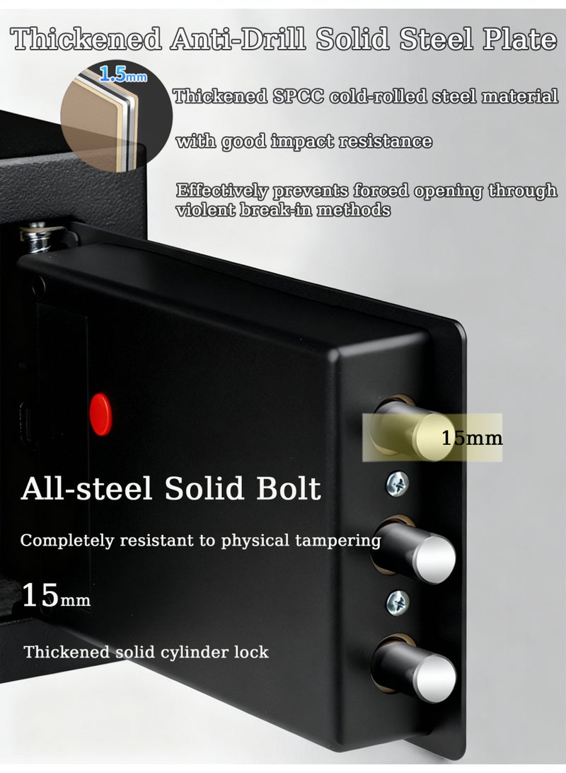 AiheArron New 10.8L Safe for Home Use, Digital Cash Box with Password and Key, Suitable for Storing Cash, Documents, Jewelry, and Passports at Home, Business, Office, and Hotel (Black-10.8L) - Image 4