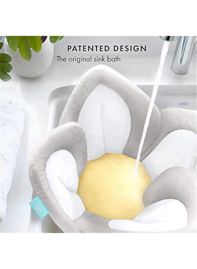 Gonice Organic Baby Bath Flower For Infants Warm & Cozy Bamboo Flower Bath Baby will love Blooming Bath Flower Fits Bathtub Sink Supports Newborns Lotus Flower Mat Travel Bag (Gray Yellow)  - Image 2
