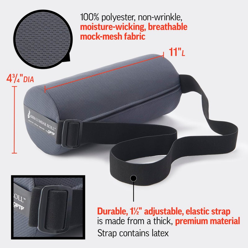 OPTP أوبتي بي The Original McKenzie Lumbar Roll – دعم أسفل الظهر مصنوع في الولايات المتحدة لمقعد المكتب ومقعد السيارة. الوسادة المفضلة من قبل المعالجين الفيزيائيين - كثافة قياسية - Image 4