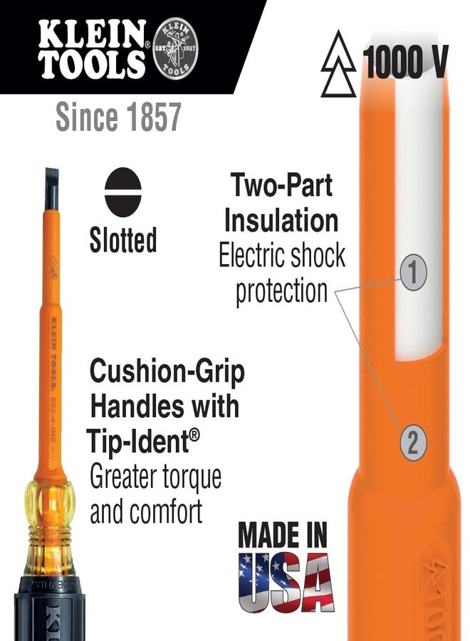 Klein Tools 607-3-INS Insulated Screwdriver, Made in USA, 3/32-Inch Cabinet Tip with 3-Inch Shank - Image 3