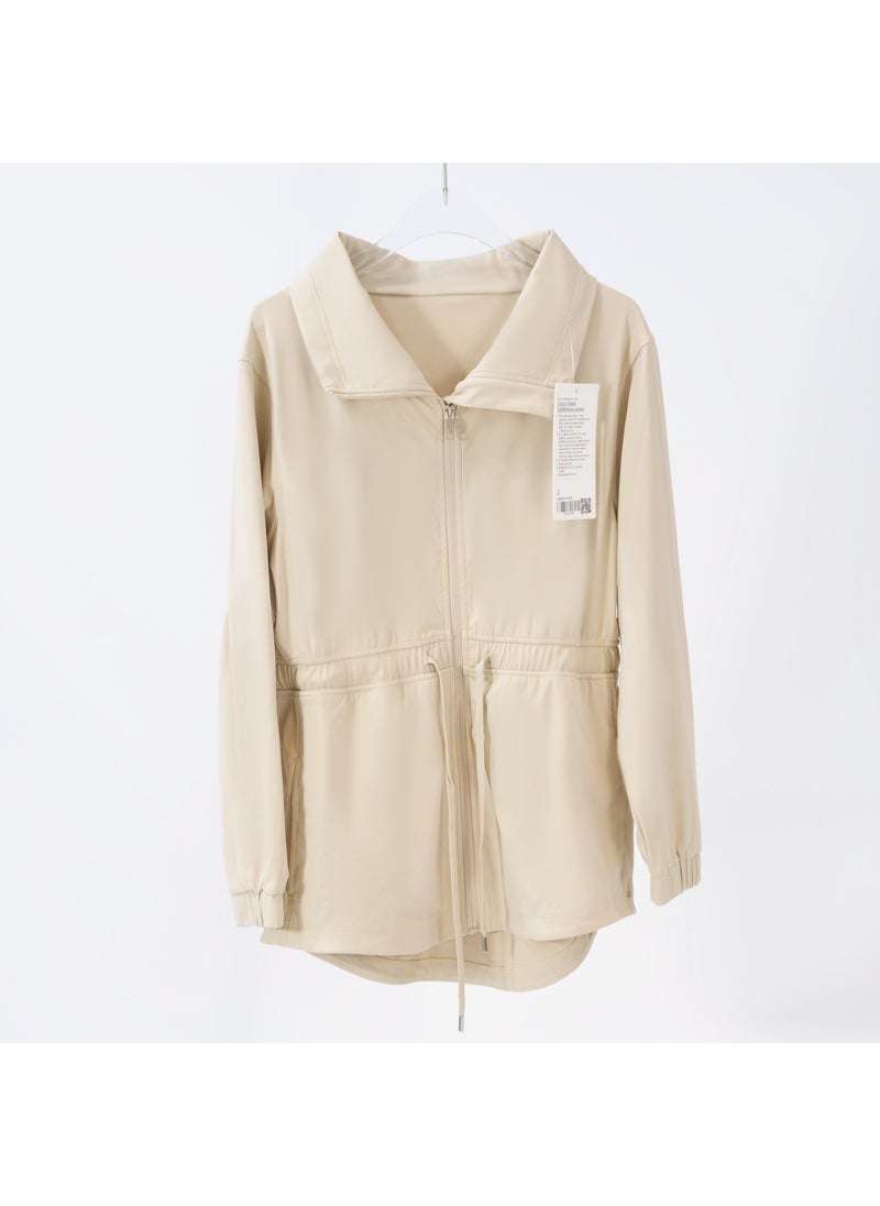 Generic - Spring Autumn Yoga Suit Turtle Neck Polo Jacket Womens Sporty Casual Fit Waist-Fitted Jacket Loose-Fit Training Outerwear Cream apricot 036 waist jacket - Image 1