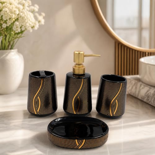 Whizzo® Ceramic Bathroom Accessories Set Ceramic - 4 Pieces Bathroom Accessories Set Soap Dispenser, Toothbrush Holder, Tumbler, Soap Dish, The Best Gifting Choice (Black, WZ-BS-803-Black) - Image 5