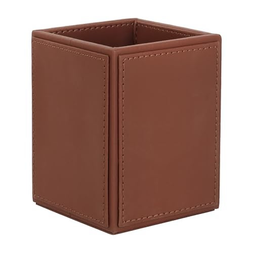 V-CUBE DESIGNS Premium Vegan Leather Pen Holder for Desk & Study Table Accessory | Marker/Pencil Stand for Student | Stationery Organizer for Office Table & Home | 6mm Thickness with MDF Core | Tan - Image 2
