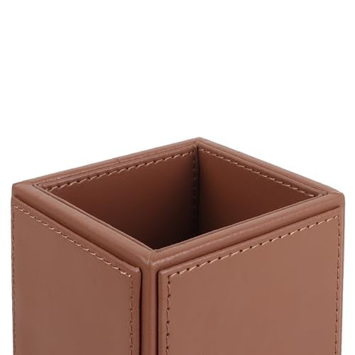 V-CUBE DESIGNS Premium Vegan Leather Pen Holder for Desk & Study Table Accessory | Marker/Pencil Stand for Student | Stationery Organizer for Office Table & Home | 6mm Thickness with MDF Core | Tan - Image 3