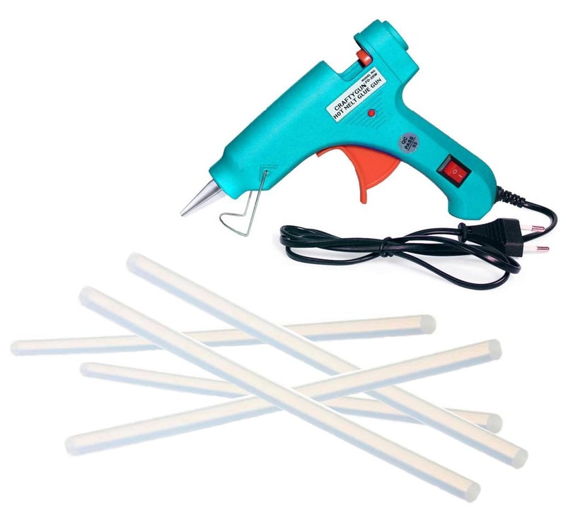 CRAFTYGUN TURQUOISE MINI 20 WATT HOT MELT GLUE GUN WITH 5 GLUE STICKS - Image 1