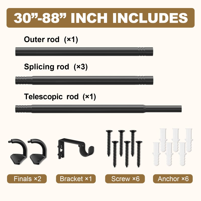 GXOACKJ Black Curtain Rods for Windows 48 to 84 inch, 5/8 inch Adjustable Wrap Around Blackout Curtain Rods for Bedroom & Outdoor - Image 5