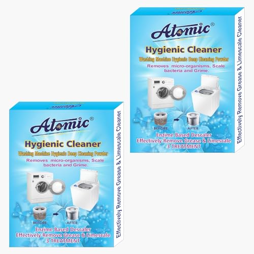 Atomic Washing Machine Cleaner & Descaling Powder 900G Pack OF 6-150GM Each For Tub/Drum Suitable For Top Load & Front Load - Image 1