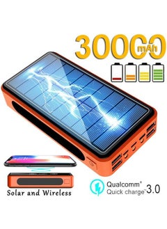 30000mAh Power Bank Portable Solar Wireless Charger External Battery With Led Light High Capacity Waterproof Drop Proof Outdoor Power Bank