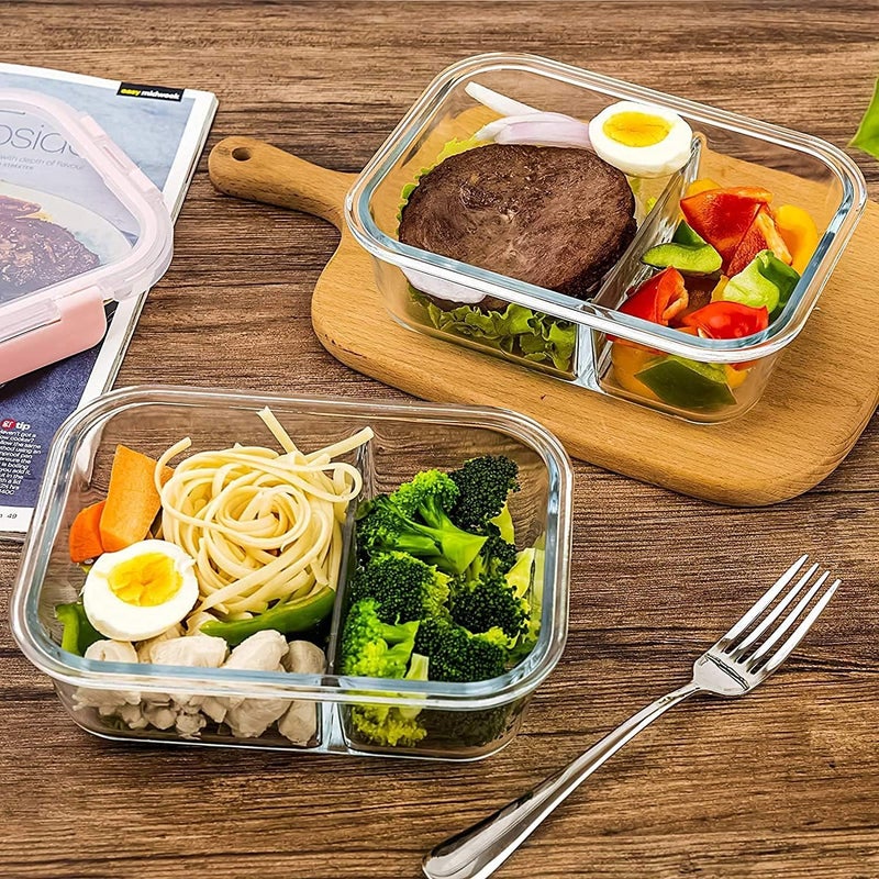SYANKA Premium Borosilicate Glass Lunch Box Set of 11000ml 2Compartment Airtight Leakproof Food Storage Containers Microwave Freezer Dishwasher Safe BPAFree Ideal for OfficeSchool Travel - Image 3