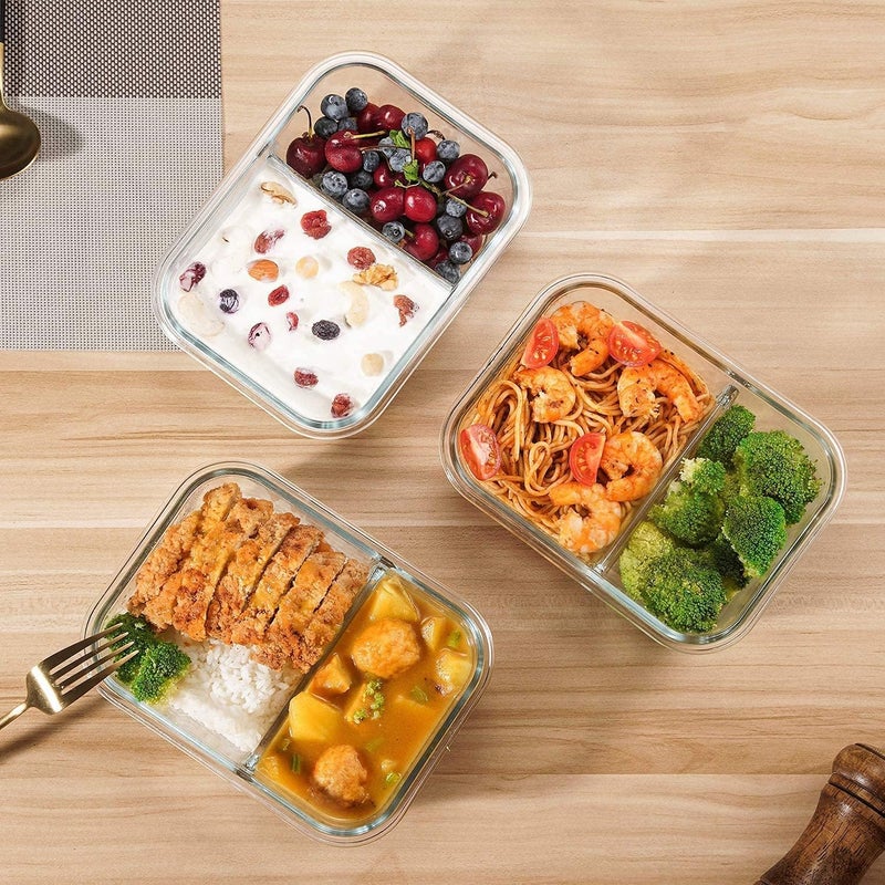SYANKA Premium Borosilicate Glass Lunch Box Set of 11000ml 2Compartment Airtight Leakproof Food Storage Containers Microwave Freezer Dishwasher Safe BPAFree Ideal for OfficeSchool Travel - Image 4