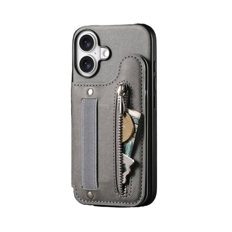 غطاء واقي بملمس جلد لـ iPhone 14 / 14 Plus / 14 Pro / 14 Pro Max مع مقاوم للصدمات وحامل بطاقات مع مقاوم للصدمات مع حماية من السقوط مع مغناطيس قوي باللون رمادي مغناطيسي باللون الرم. - Image 1