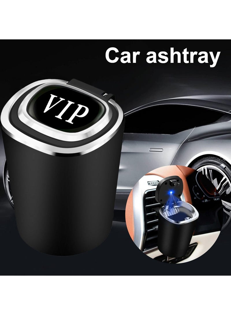 Universal Car Ashtray with LED Light Portable Smokeless Auto Cigarette Ash Holder Flip Lid Leakproof Removable Liner Fire Resistant Cup Holder Trash Bin for Car SUV Truck Van Office Home Black Easy Clean Compact Design. - Image 1