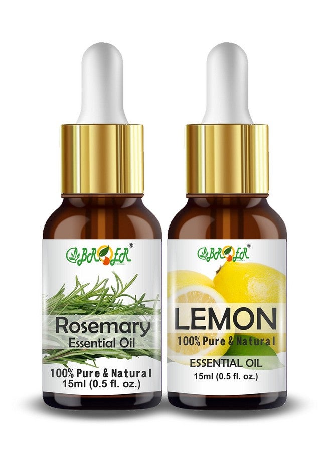 BROER Rosemary Essential Oil and Lemon Essential Oil Combo Pack for Hair Growth, Moisturizing Skin, Hair Nourishment - 100% Pure, Natural & Undiluted Refreshing Essential Oils (pack of 2) 30ml - Image 1