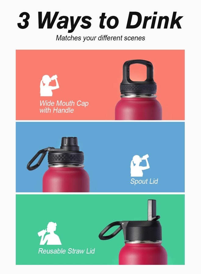 Coolflask Water Bottle 32 oz Insulated with Straw, Coolflask Stainless Steel Metal 3 Lids Water Flask Wide Mouth for Sports or Office, Non-BPA Keep Cold Up to 48 Hrs or Hot Up to 24 Hrs, Ombre Wine/Navy - Image 5