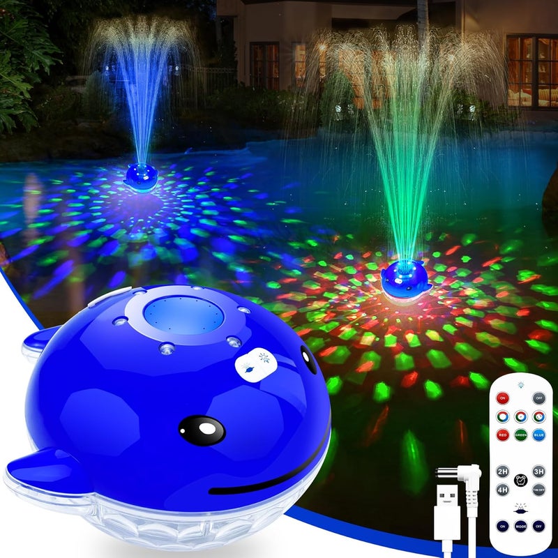 ChlorStar Floating Pool Fountain With Remote - Whale-Shaped With Lights, Rechargeable, Above Ground Waterfall for Inground and Swimming Pools - Image 1