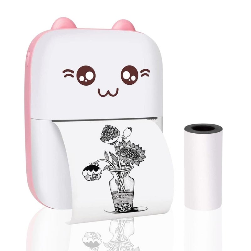 Anaha Aanha - Mini Printer, Wireless Bluetooth Mobile Printer, Thermal Printer for Picture Photo Label Memo with USB Cable for Study/Android/iOS Smartphone - Pink | Kids Printer - Image 1