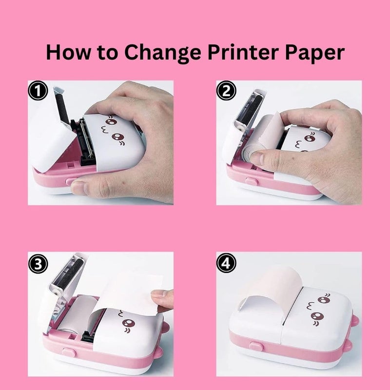 Anaha Aanha - Mini Printer, Wireless Bluetooth Mobile Printer, Thermal Printer for Picture Photo Label Memo with USB Cable for Study/Android/iOS Smartphone - Pink | Kids Printer - Image 3