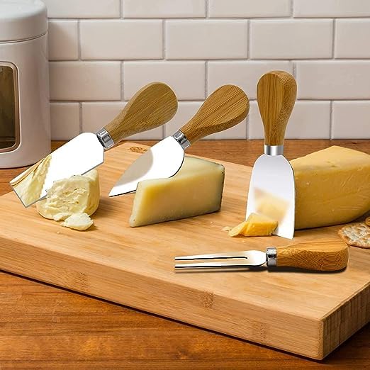 kunya® 4 PCS Cheese Knife Set, Premium Stainless Steel Cheese Slicer and Cutter Collection with Wooden Handle (Design 1) - Image 5