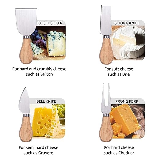 kunya® 4 PCS Cheese Knife Set, Premium Stainless Steel Cheese Slicer and Cutter Collection with Wooden Handle (Design 1) - Image 3