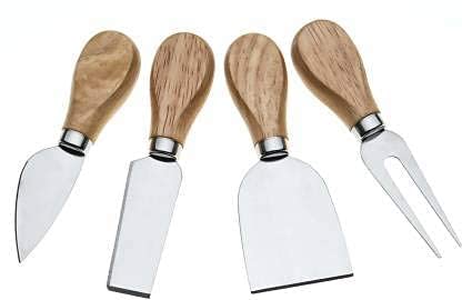 kunya® 4 PCS Cheese Knife Set, Premium Stainless Steel Cheese Slicer and Cutter Collection with Wooden Handle (Design 1) - Image 1