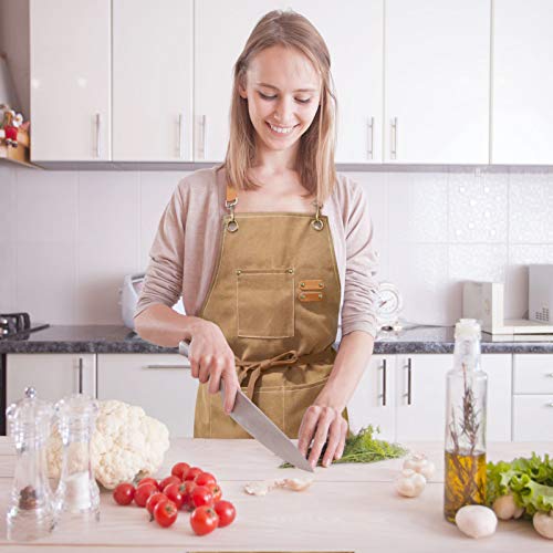 ZOMAO Chef Apron, Cotton Canvas Cross Back Adjustable Apron with Pockets for Women and Men - Image 3