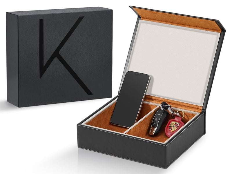 KENARK KK7 PLUSBK Faraday Key Fob Protector Box with 2 Slots RFID Signal Blocking Shielding Box for Car Keys AntiTheft Vintage Faraday Cage with HighGrade Protein Leather Black  Size XL