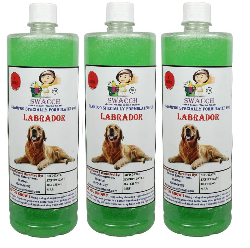 swacch Labrador Dog Shampoo + Dumbbell Toy I Durable Rubber Dog Toy for Chewing I Playing,Teeth Cleaning & Training Toy I Combo Pack I 1 Litre Pack of 3 Neem Alovera - Image 2