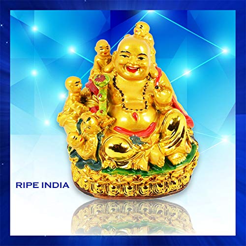 RIPE INDIA® Vastu Feng Shui Sitting with Children Laughing Buddha for Remove Bad Luck Laughing Buddha Statue for Showpiece and Gift (Golden) - Image 3