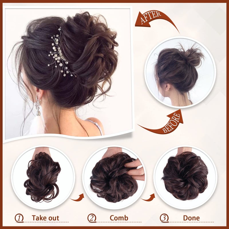 SOFEIYAN Claw Clip Messy Bun Hair Piece Wavy Curly Hair Bun Clip in Claw Chignon Ponytail Hairpieces Synthetic Tousled Updo Hair Extensions Scrunchie Hairpiece for Women, Grey - Image 4