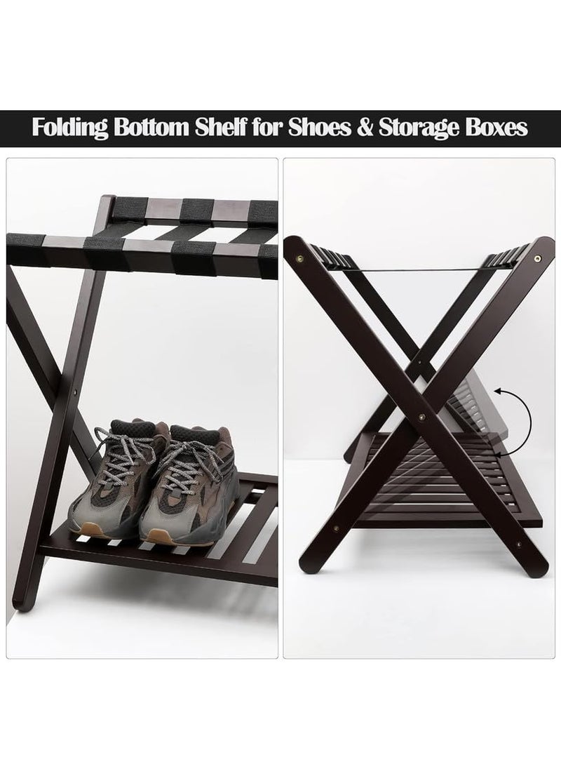 PAUL SONS PAUL SONS Luggage Rack Foldable Suitcase Stand with Storage Shelf for Guest Room Bedroom Hotel HeavyDuty Black  - Image 3