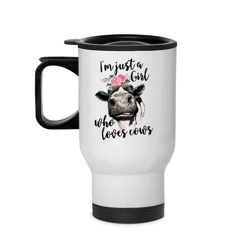 Negi Valentines I M Just A Girl Who Loves Cows Flower Women Stuff 135oz Print Cup Cow Gifts For Women Stainless Steel Tumbler Kitchen Decor  Gift Idea for Cow Lovers Stuff Farm Animal