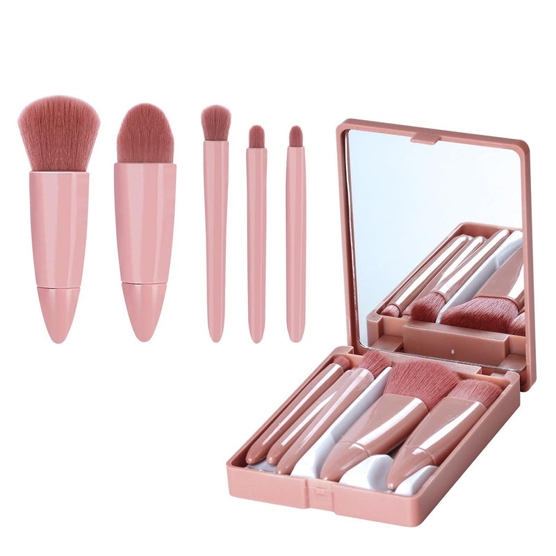 HAPPY BORN 5 in 1 Professional Small Mini Mirror Makeup Brush Kit for Face Eye Shadows Eyeshadow Powder Blush Cosmetic Case Set Cleanser for Women Travel Brushes for Girl Female Multicolor1 Set - Image 4