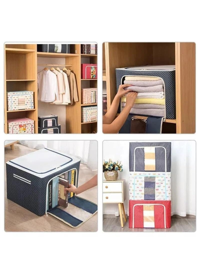 DEVAM 5 PCS 66 LTR Foldable Steel Frame Cloths Zip Organizer Bag and Oxford Fabric Storage Living Cover Boxes For Wardrobe Shelves Clothes Sarees Bed Sheet Blanket  - Image 2
