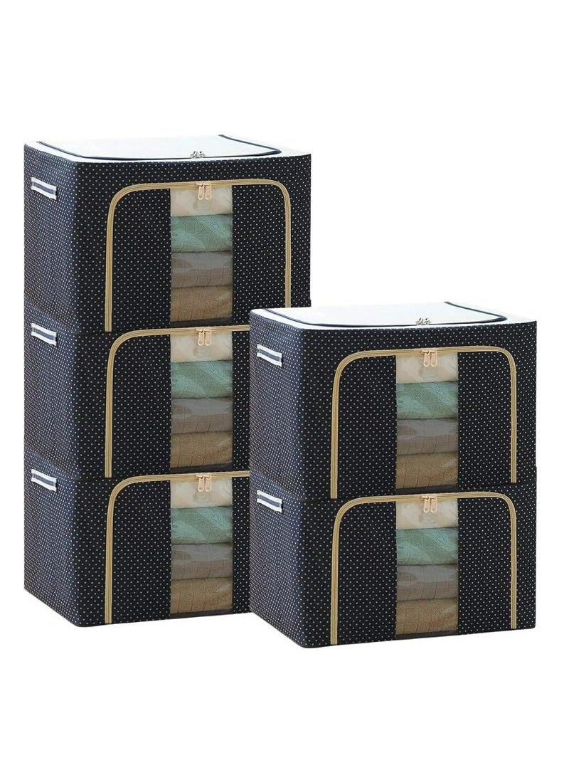 DEVAM 5 PCS 66 LTR Foldable Steel Frame Cloths Zip Organizer Bag and Oxford Fabric Storage Living Cover Boxes For Wardrobe Shelves Clothes Sarees Bed Sheet Blanket  - Image 1