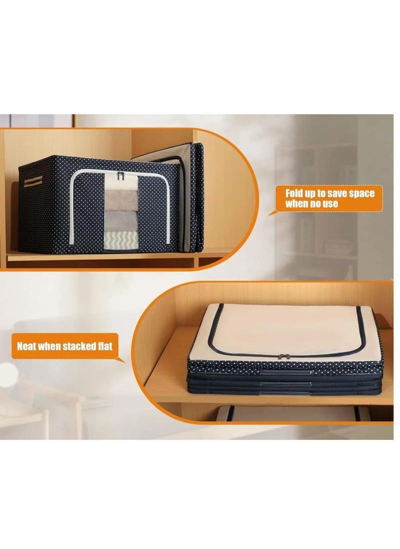 DEVAM 5 PCS 66 LTR Foldable Steel Frame Cloths Zip Organizer Bag and Oxford Fabric Storage Living Cover Boxes For Wardrobe Shelves Clothes Sarees Bed Sheet Blanket  - Image 3