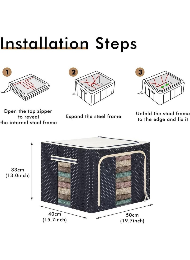 DEVAM 5 PCS 66 LTR Foldable Steel Frame Cloths Zip Organizer Bag and Oxford Fabric Storage Living Cover Boxes For Wardrobe Shelves Clothes Sarees Bed Sheet Blanket  - Image 4