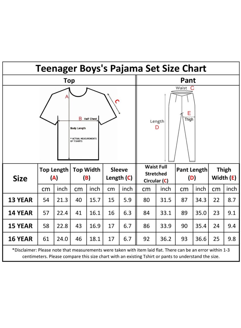 Ayans Teenager Boy's Pajama Set T-Shirt and Pants Turkish Cotton Sleepwear Homewear Grey/Navy Blue - Image 2