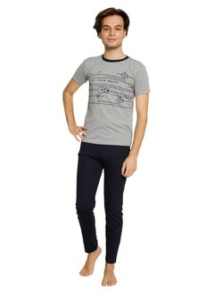 Ayans Teenager Boy's Pajama Set T-Shirt and Pants Turkish Cotton Sleepwear Homewear Grey/Navy Blue  - Image 1