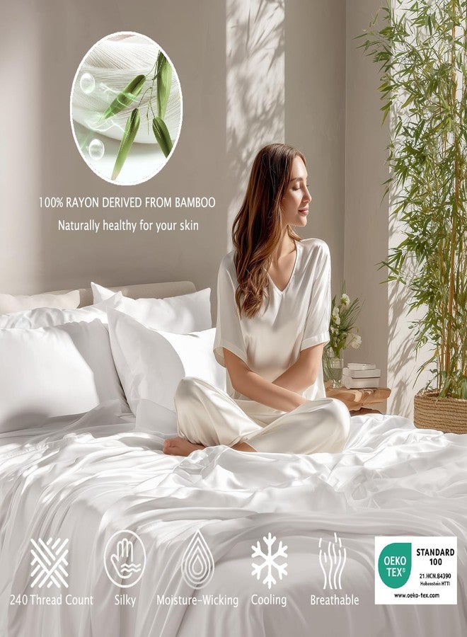 NATUREFIELD طقم ملاءات ناتشرفيلد، مصنوع من 100% رايون فيسكوز مستخلص من الخيزران، 4 قطع، فاخر كالفنادق، ملمس ناعم كالحرير، تهوية ممتازة، مناسب لمن يعانون من الحرارة أثناء النوم، جيب عميق 16 بوصة، 240 خيطًا. لون أبيض، مقاس كاليفورنيا كينج - Image 2