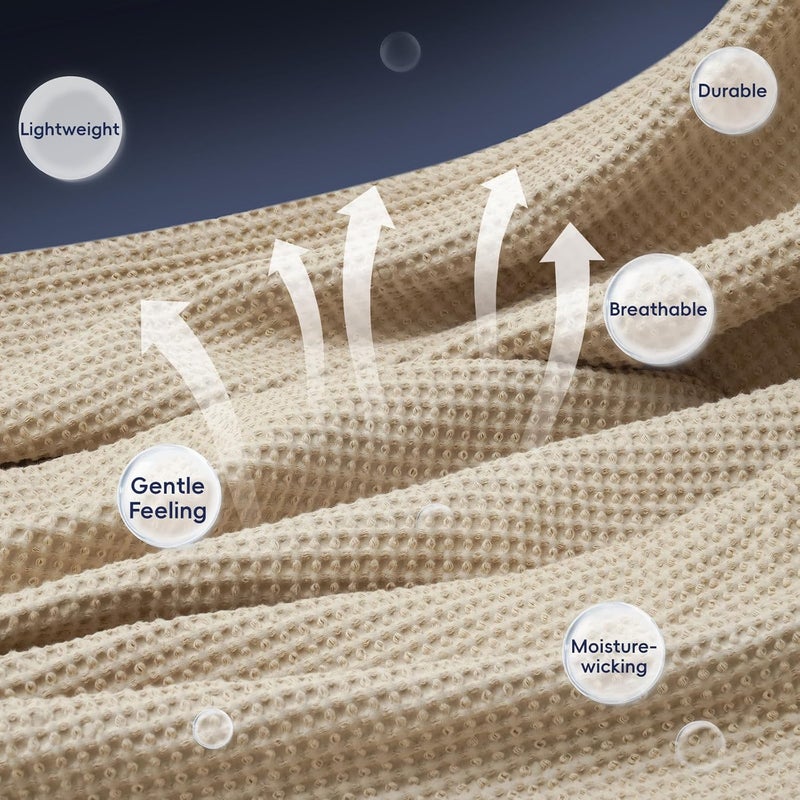 PHF 100% Pre-Washed Cotton Waffle Weave King Blanket (264 cm x 229 cm) - Washed Warm Soft Lightweight Breathable Throw for Adults and Kids-Perfect Blanket Layer for Couch Bed Sofa-Elegant Home Decoration- Khaki/Simply Taupe - Image 4