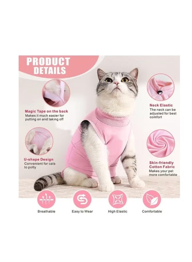 داي داي آب القط جراحة استرداد بدلة القط Onesie للقطط بعد الجراحة الإناث التنفس كيتي سباي بدلة لجروح البطن أمراض الجلد الياقة الإلكترونية البديل ارتداء (الوردي، م) - Image 3